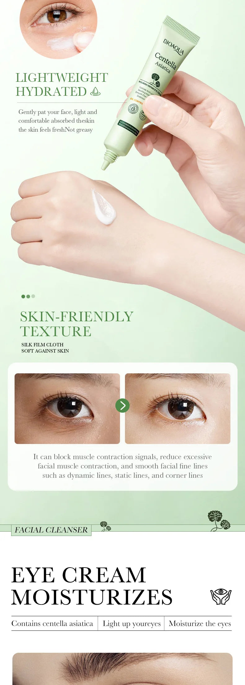 Centella Asiatica Eye Cream – Anti-Dark Circles, Puffiness & Wrinkle Repair | Hydrating & Anti-Aging Eye Care