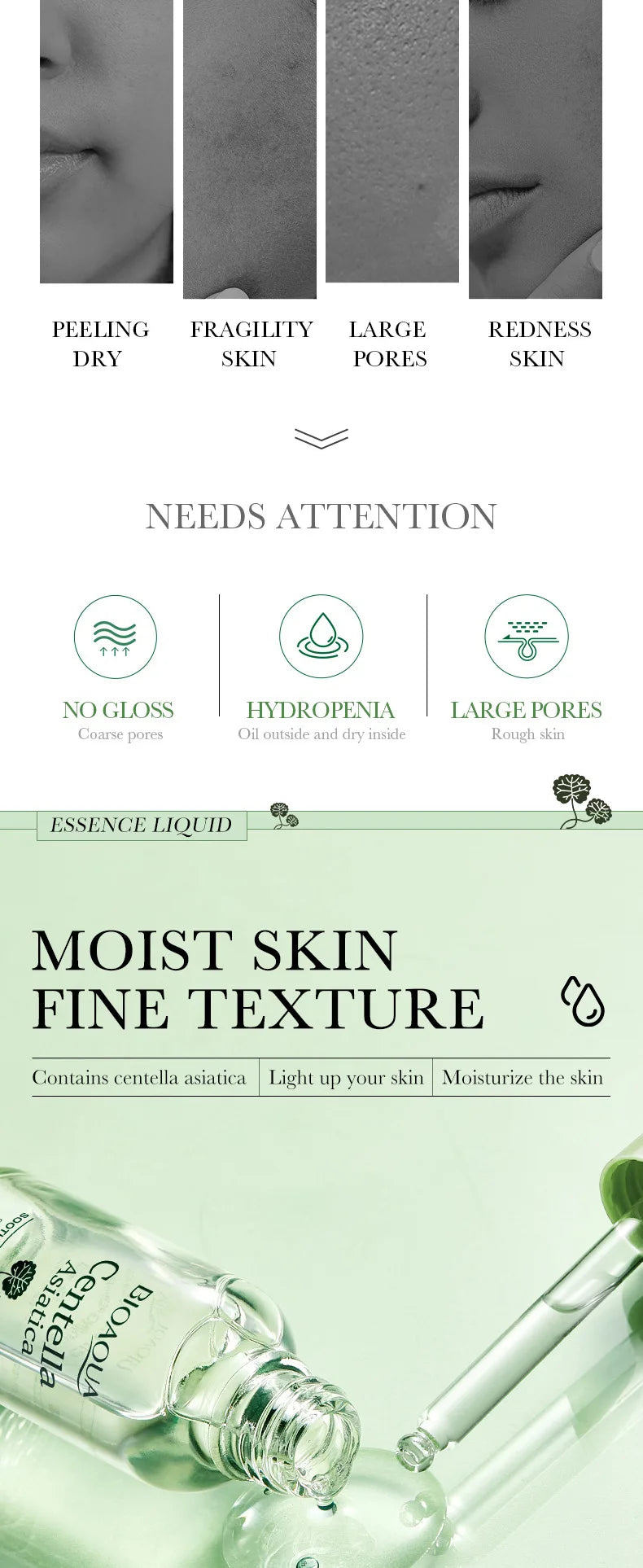 BIOAQUA Centella Face Serum – Deep Hydration & Firming Repair Facial Essence for Radiant Skin
