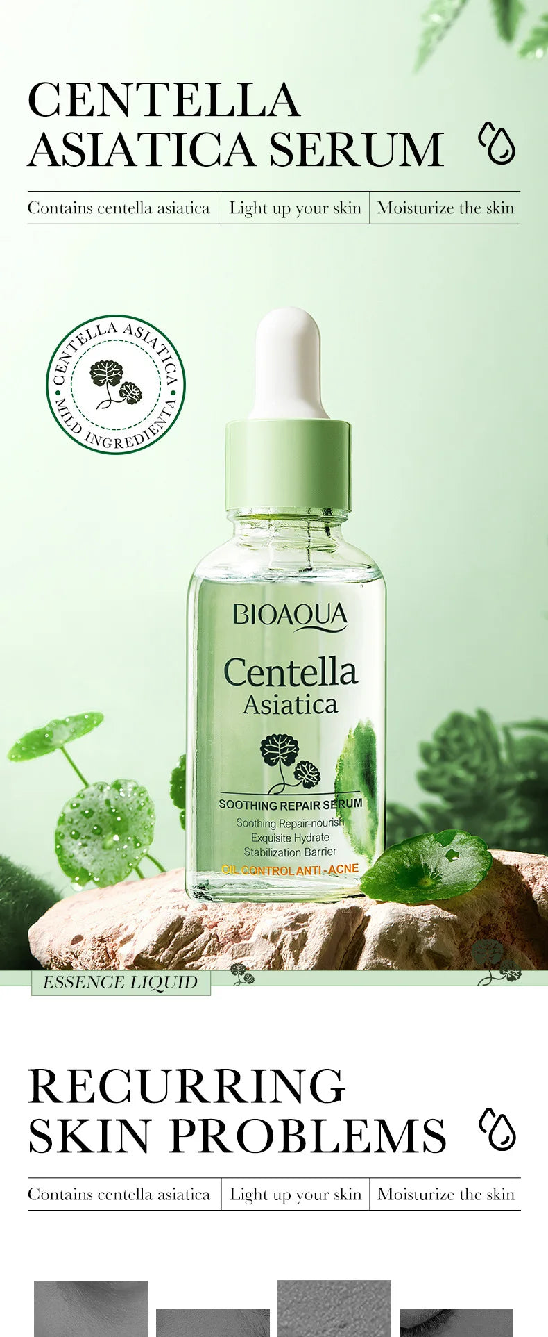 BIOAQUA Centella Face Serum – Deep Hydration & Firming Repair Facial Essence for Radiant Skin