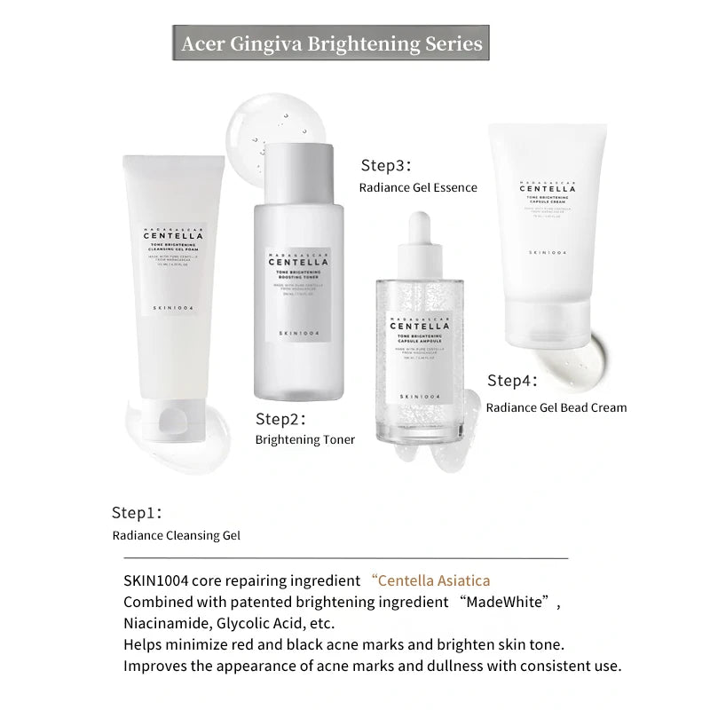 Korean Centella Tone Brightening Set – Toner, Calming Serum, Moisturizing Cream & Gentle Cleanser Skincare Original